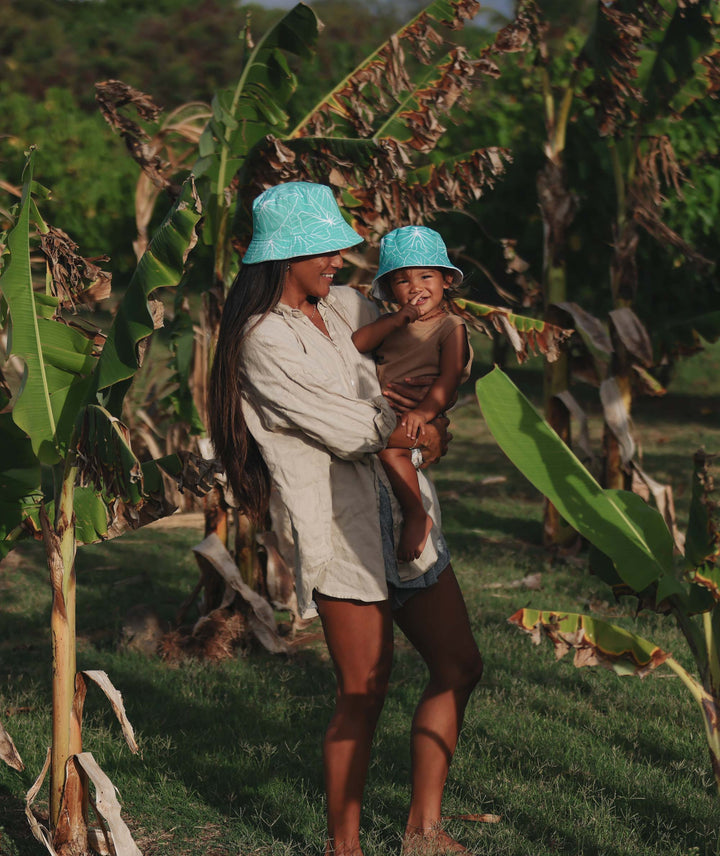 Mama & Keiki Reversible Bucket Hat Set - Teal Kalo