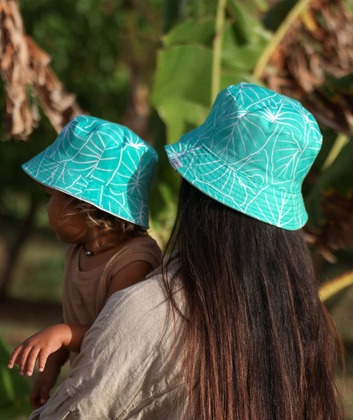 Mama & Keiki Reversible Bucket Hat Set - Teal Kalo